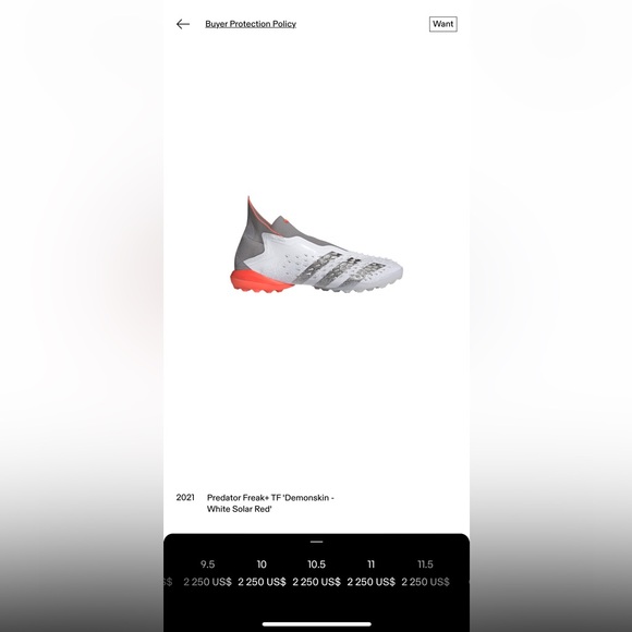 Adidas Predator Freak + Turf Shoes - White/MetallicIron/SolarRed - 10.5 - Picture 5 of 6